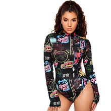 Load image into Gallery viewer, Tokyo Street Bodysuit - Black with Pattern - Unfazed Tees