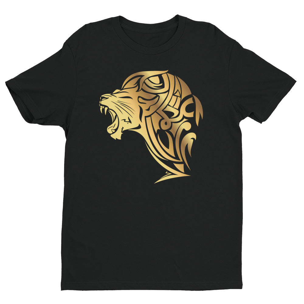 Short Sleeve Fitted Gold Lion T-shirt - Black - Unfazed Tees