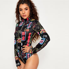 Load image into Gallery viewer, Tokyo Street Bodysuit - Black with Pattern - Unfazed Tees
