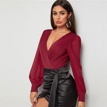 Load image into Gallery viewer, The Bowery Surplice Bodysuit - Burgundy - Unfazed Tees
