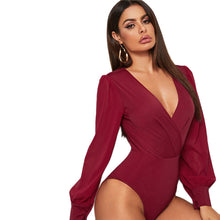Load image into Gallery viewer, The Bowery Surplice Bodysuit - Burgundy - Unfazed Tees
