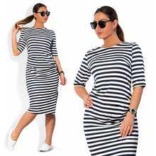 Load image into Gallery viewer, White &amp; Black Striped Dress - Unfazed Tees
